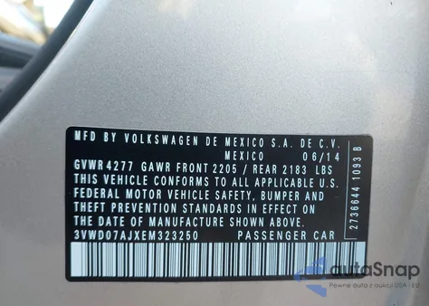 2014 Volkswagen Jetta 1.8T Se from USA, damaged, VIN 3VWD07AJXEM323250